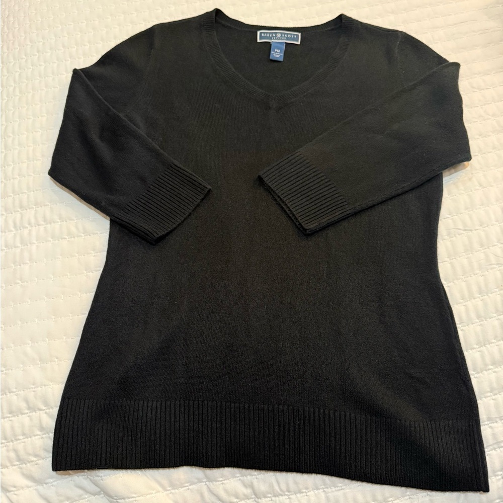 Karen Scott Black Knit  V-Neck Sweater Size Medium Petite